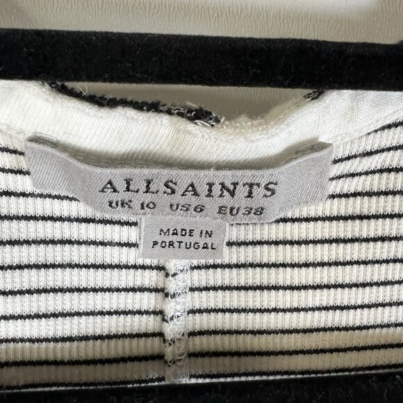 ALLSAINTS Womens Sz 6 Alicia Midi Striped Sleeveless Dress Ribbed Zip Front Goth - Picture 6 of 9
